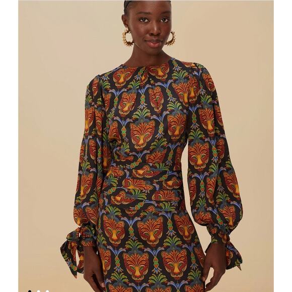 NEW W TAGS Farm Rio Black Boho Panther Lenzing Ecovero Viscose Mini Dress XS